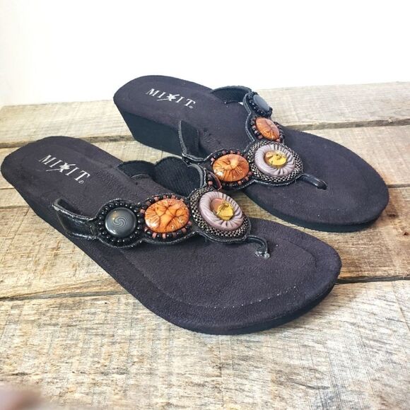 MIXIT Embellished Foam Wedge Heeled Sandals 7.5 - Picture 1 of 6